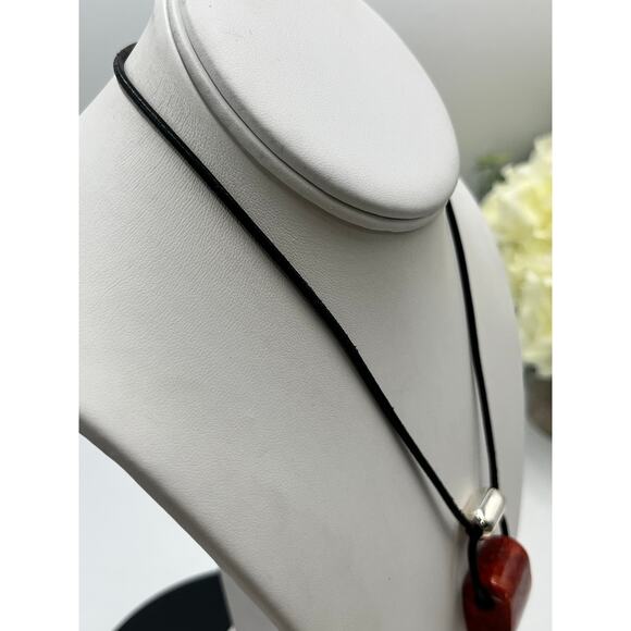 Silpada Sterling Silver Black Leather Cardinal Rule Coral Pendant Necklace N0965 - Picture 10 of 11